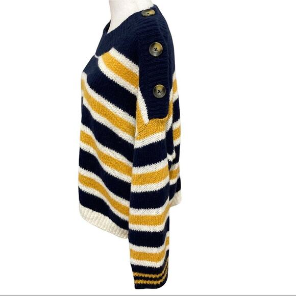 BP. Caitly Striped Sweater NEW size XL Navy White Yellow Crewneck Button Detail - Picture 1 of 9